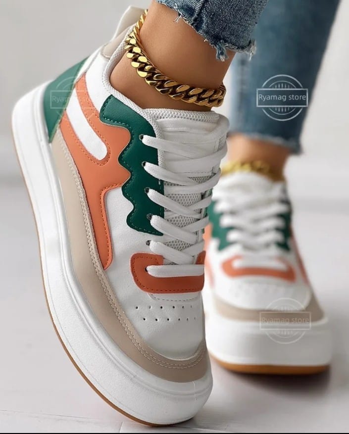 Women's High-Top Sneakers with Color Blocks - Orange