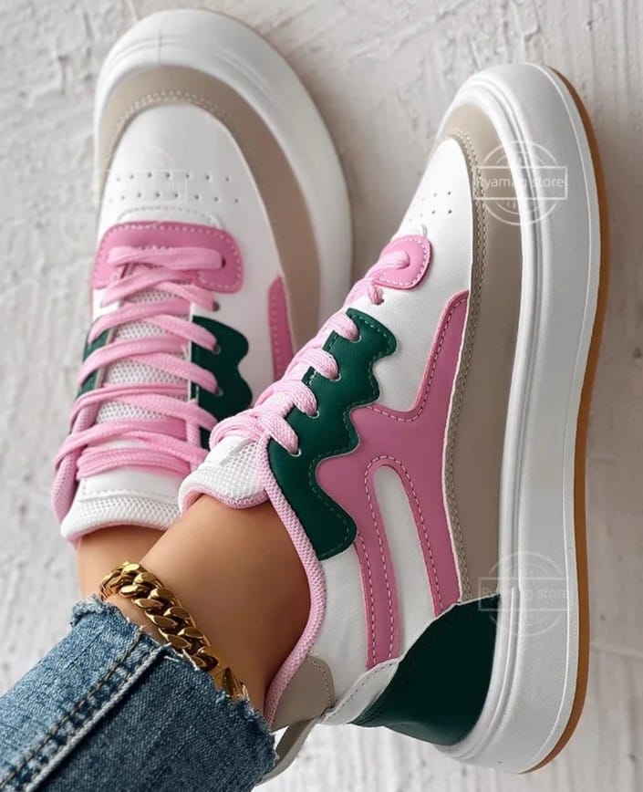 Women's High-Top Sneakers with Color Blocks - Pink
